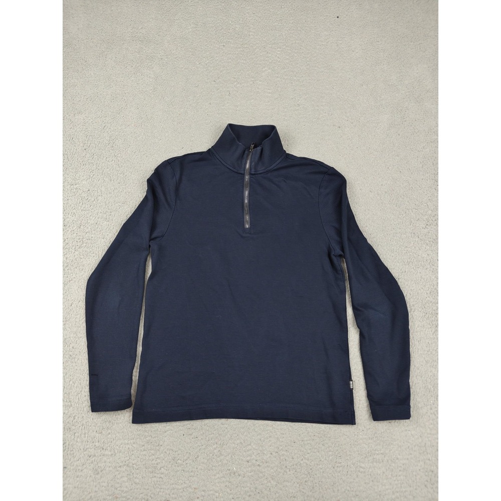 Hugo Boss Sweater Mens Medium Blue 1/4 Zip Mock Neck Knit Pullover‎ Casual